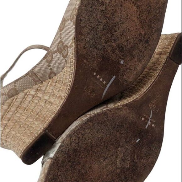 Gucci Gold Wedge Horsebit Espadrille Sandal Carolina Platform Beige 6.5B - Picture 7 of 8